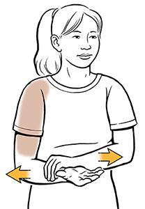 Woman doing external rotation shoulder exercise.