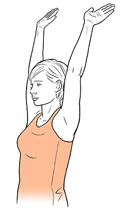 Woman with both arms raised and slightly to back.