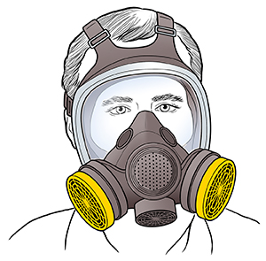 Hombre usando un respirador con máscara de cara completa.